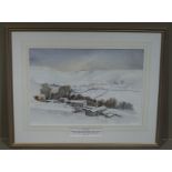 Ian Baxter, High Eskeoeth, Arkengarthdale, dales' hamlet under snow, watercolour, signed and titled,