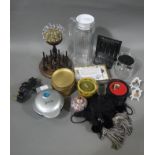 A quantity of miniature records, a sewing stand, miniature vase, coasters, Mr Griddle,