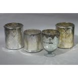 Four silvered glass planters, ribbed,