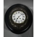 A mid 19th century French papier mâché and mother of pearl oval wall clock,