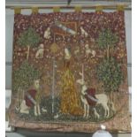 A reproduction machine woven panel worked in 18th century style with a female, dogs,