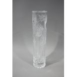 A deeply cut thick cylindrical glass vase decorated with thistles and leafage, signed, 35.