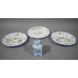 A pair of Moustiers faience shaped circular plates painted in underglazed blue,