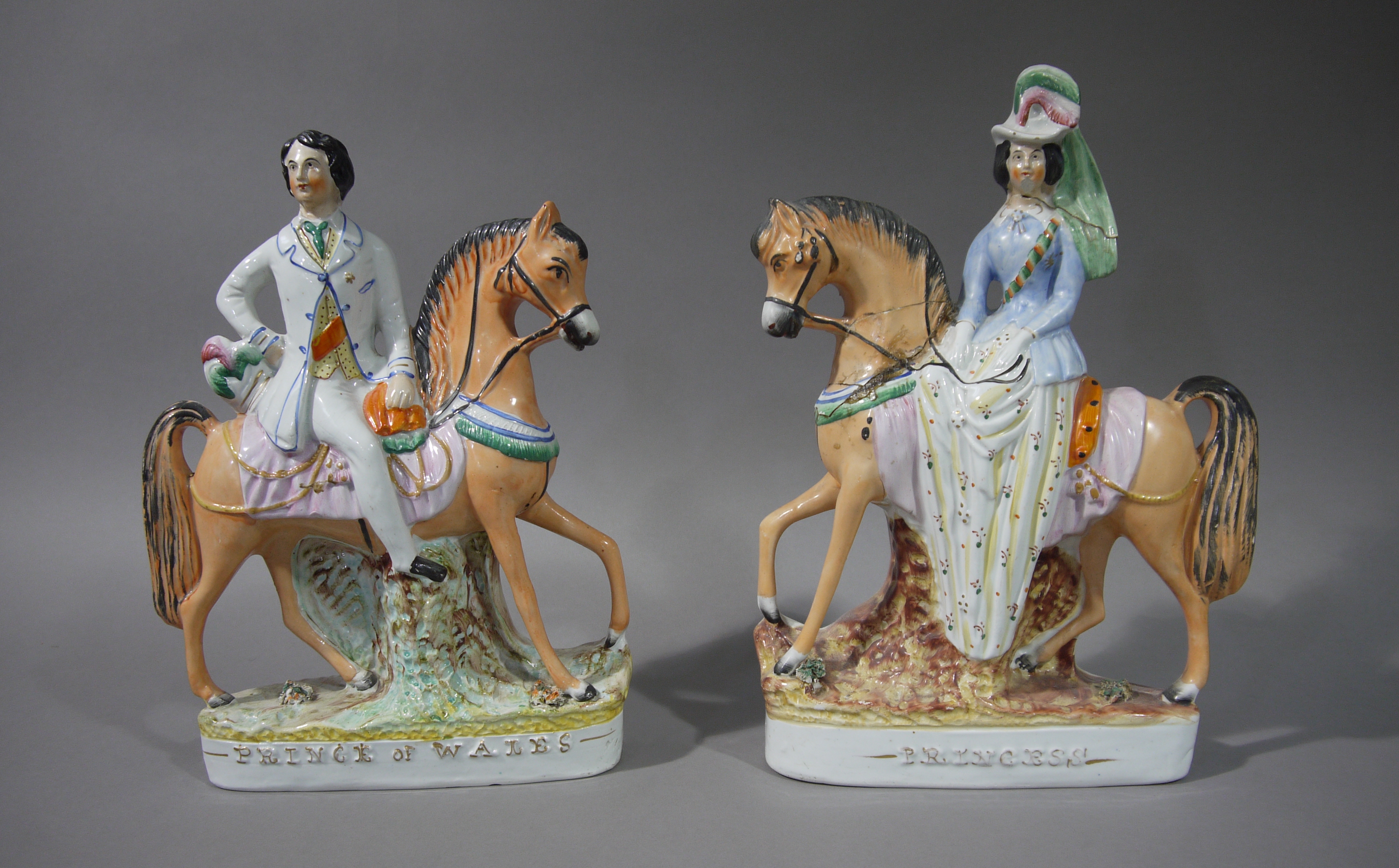 A pair of Staffordshire flat back figures of Prince and Princess of Wales,