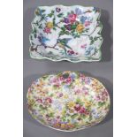 A Royal Winton two handled dish transfer printed with flowers and leafage,