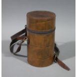 A leather cased three piece travelling/hunting flasks of triangular form with chromium plated