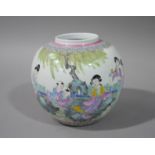 A Chinese porcelain compressed globular vase or ginger jar decorated to the body with figures of