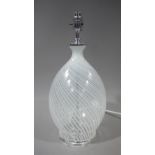A Venetian style baluster glass table lamp of spiral fluted white cane form,