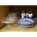 A small quantity of blue and white Willow pattern china including bowl tazza and drainer,