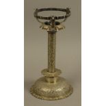 A LATE VICTORIAN SILVER PLATED TABLE OIL LAMP BASE,