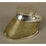 ARMY & NAVY LTD, a hoof inkwell with silver plated shoe and mounts,