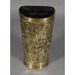 A LATE 19TH CENTURY DUTCH BRASS UMBRELLA STAND OF D-SHAPE,