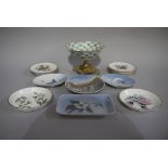 A Limoges pedestal dish, four Royal Copenhagen pin or ashtrays,