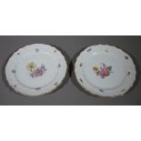 A pair of Hutschenreuther china plates, printed with floral sprays within a moulded and gilt border,