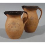 Two terracotta advertising jugs, Royal Barumware - fruit juice and milk, 17.