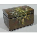 A Victorian fern decorated two compartment tea caddy,