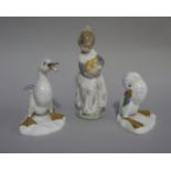 A pair of Portuguese porcelain ducks by Vista Alegre, pink,