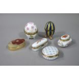 Six various pill boxes including limoges style Del Prado, onyx,