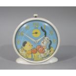 A Smiths Sooty and Sweep alarm clock with cream metal case the papered dial with subsidiary dial,