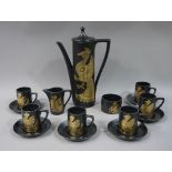 A Portmeiron pottery phoenix pattern coffee service by John Cuffley comprising coffee pot,