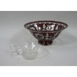 A late 19th/early 20th century ruby flashed bowl wheel engraved stylised stags,