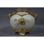 A fine quality Royal Worcester compressed globular two handled vase the body printed and painted