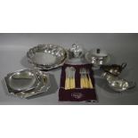 A quantity of plated ware including entrée dish, and cover, muffin dish, three sauceboats,