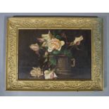 English school, late 19th/early 20th century, still life of roses in a vessel, oil on canvas,