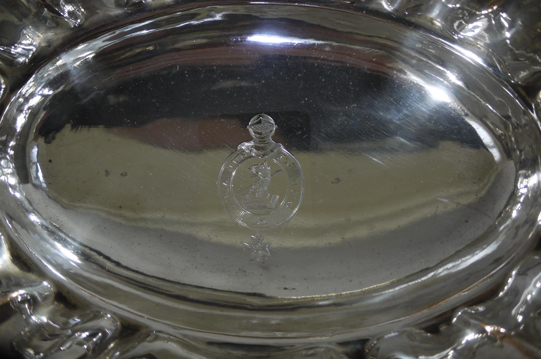 A Victorian Sheffield plate cake basket with reeded acanthus wrapped handle the lobed oval panelled - Image 3 of 3