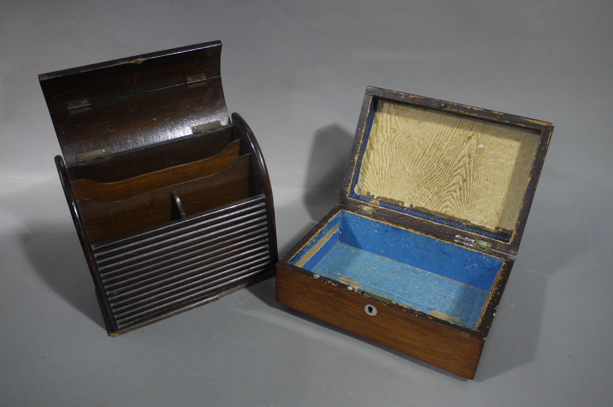 An Edwardian mahogany stained tambour lidded stationery box, - Image 3 of 3