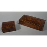 Two burr veneered boxes, one with parquetry borders, the other strung borders,