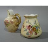 A Royal Worcester bag shaped small vase with moulded frilled neck, 8.