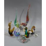 Murano glass bird, other coloured glass birds, animals,