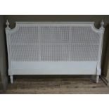 A reproduction cream painted caned bergere double headboard in French style,