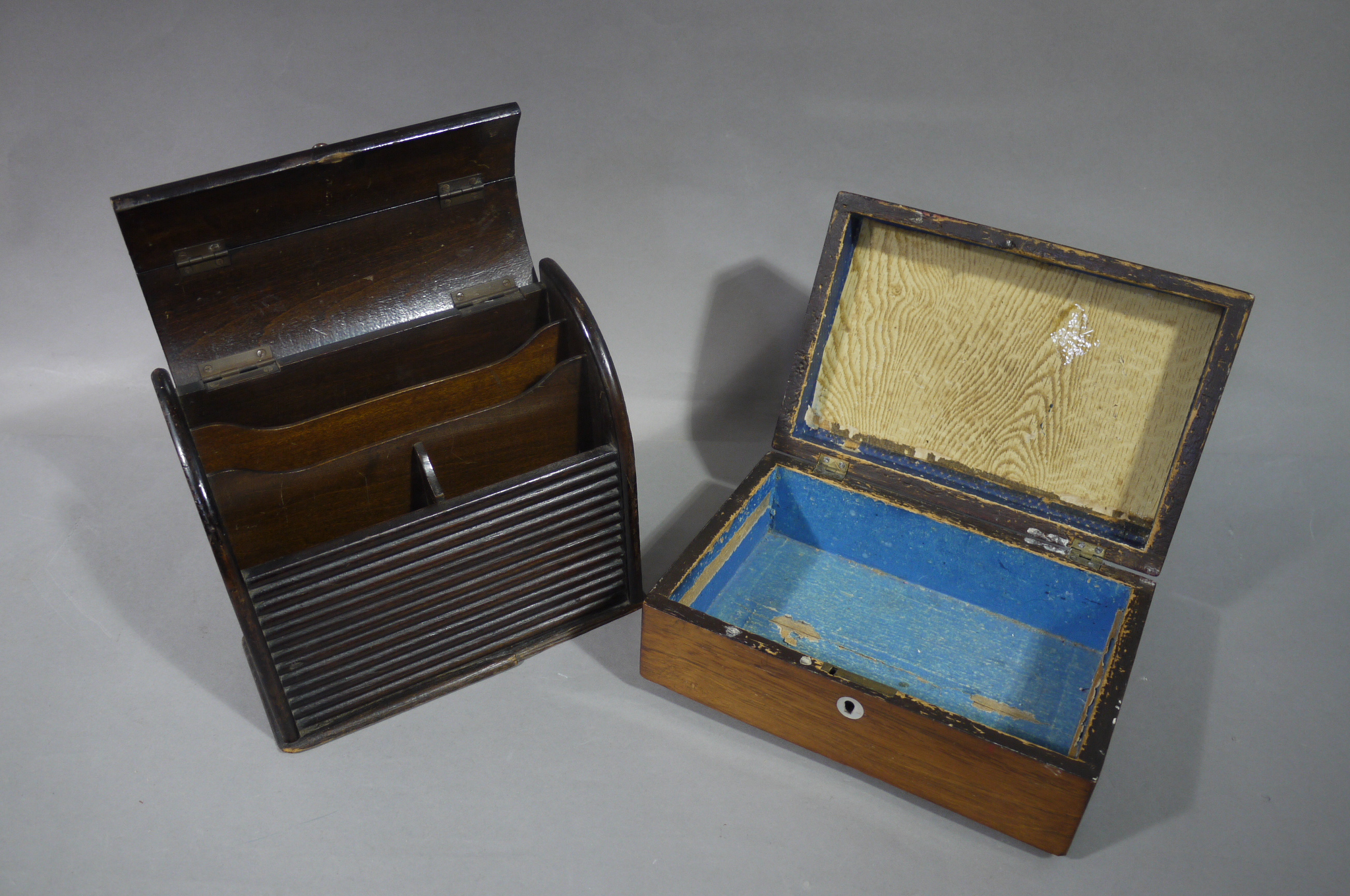 An Edwardian mahogany stained tambour lidded stationery box, - Image 2 of 3