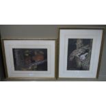 Irene Whitehouse owls in a tree trunk, pastel, signed and dated '84 to lower left,