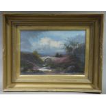 A Nelson - extensive moorland landscape with bridge and blustery skies, oil on canvas,