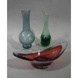 Two art glass vases and an art glass bowl,