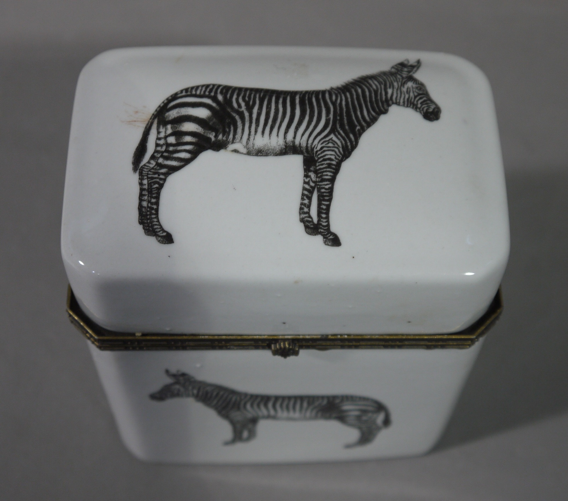 A reproduction pottery casket with bronzed mounts transfer printed to the front and back with a - Image 2 of 2
