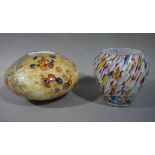 Two flecked coloured art glass vases, one of compressed globular form,