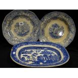 A Quantity Of Blue & White Transfer Decorated Plates & Platters