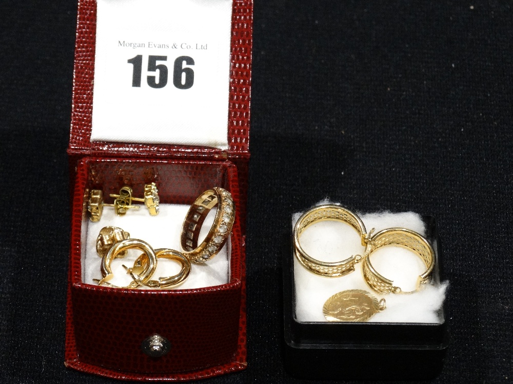 A Gold Eternity Ring Together With Various Gold Earrings Etc