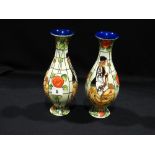A Pair Of Contemporary Narrow Necked Vases, Decorated In The Rennie Mackintosh Taste, 10" High