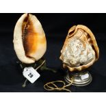 Two Carved Cameo Shell Table Lamps