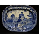 A 19th Century Blue & White Transfer Decorated Meat Plate, Monopteros Pattern, Impressed Rogers, 17"