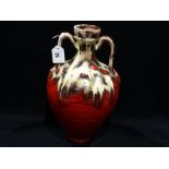A Mid 20th Drip Glazed Pottery Two Handled Vase, 13" High