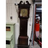 An Antique Oak Encased Long Case Clock, The Hood Enclosing A Square Brass Dial With 8 Day