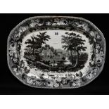 A 19th Century Davenport Black Transfer Decorated Meat Plate, Impressed & Printed Marks, 16"