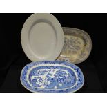 Three Blue & White & Other Transfer Decorated Meat Plates