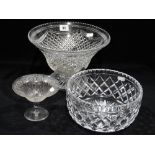 A Heavy Circular Based Stuart Glass Fruit Bowl Together With A Further Fruit Bowl & Dish